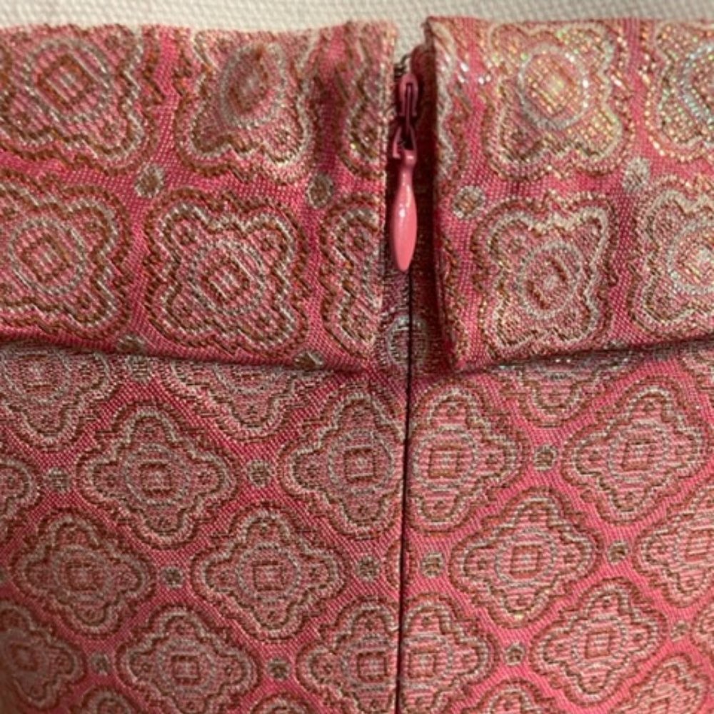 Escada Sz 36 Pink, Sliver, Gold Strapless Brocade Evening Dress - Picture 13 of 15